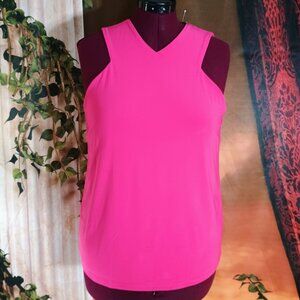 NWT: Lauren Ralph Lauren Sz 1X Pink Hibiscus Cutaway Sleeveless Jersey Tank Top